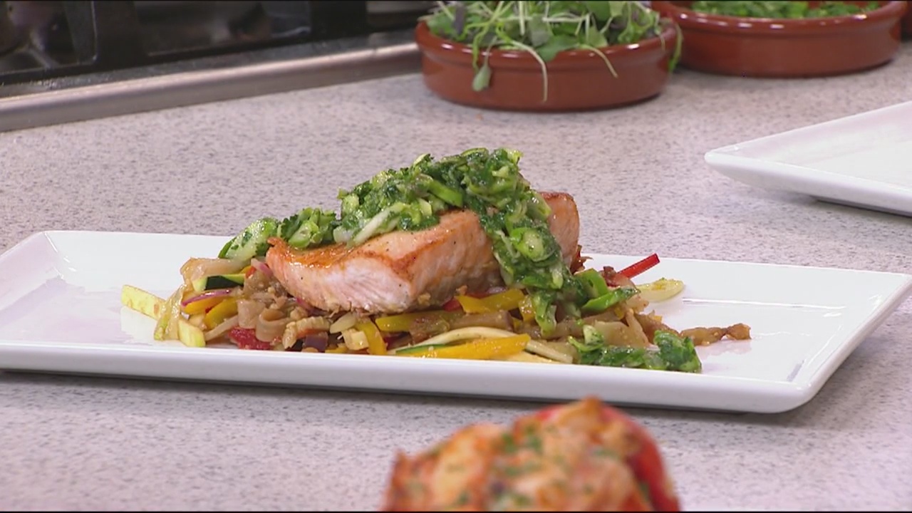 Andiamo's salmon caponata and asparagus gremolata recipe