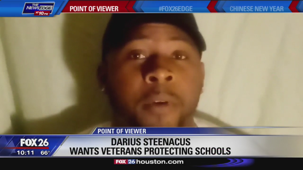 Point of Viewer - military veterans protecting schools