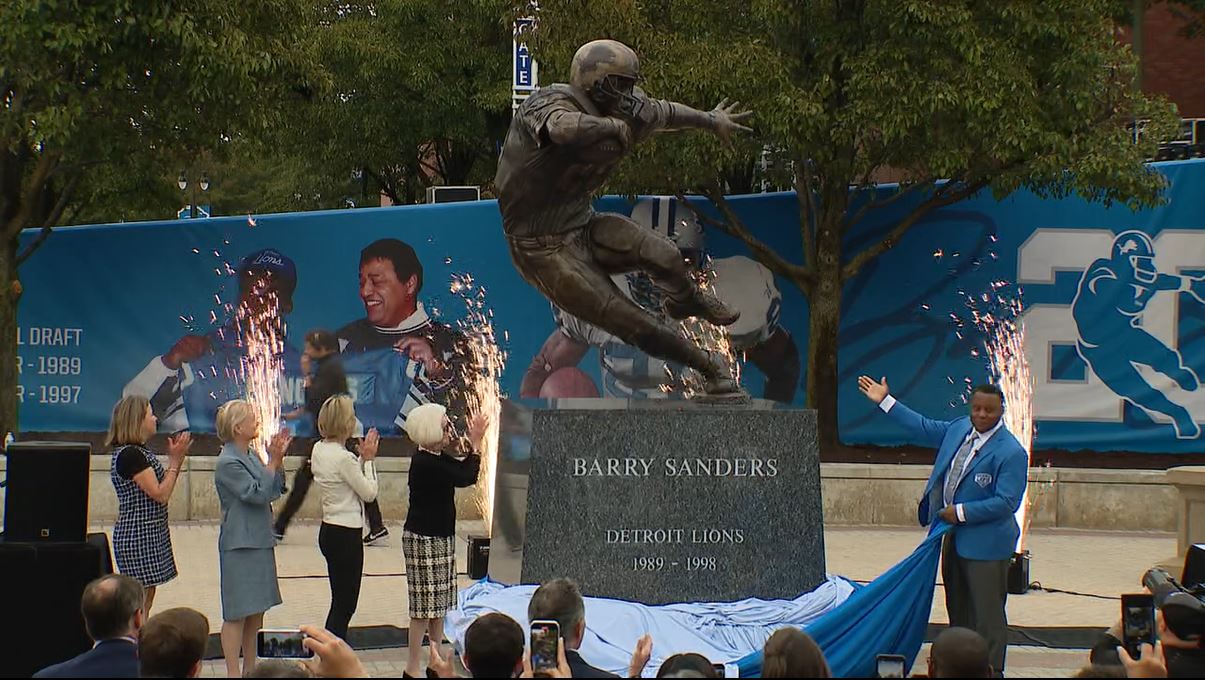 WATCH - Jennifer Hammond reports from Ford Field where the Lions unveiled the new Barry Sanders statue