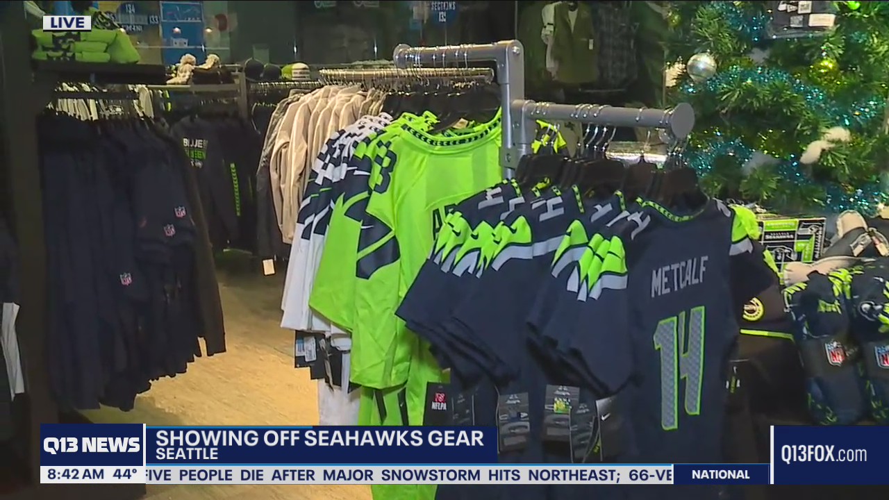 Showing off Seahawks gear