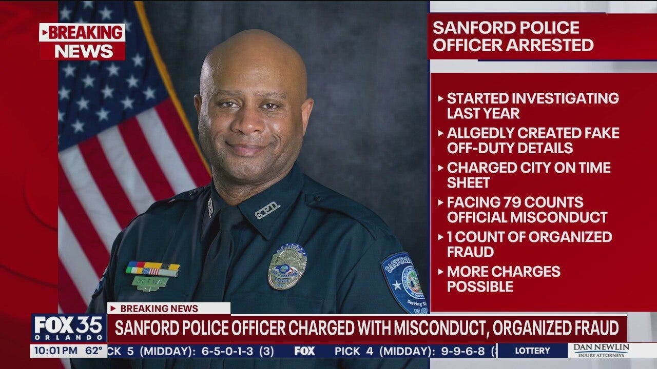 Sanford police officer arrested on 80 felony charges
