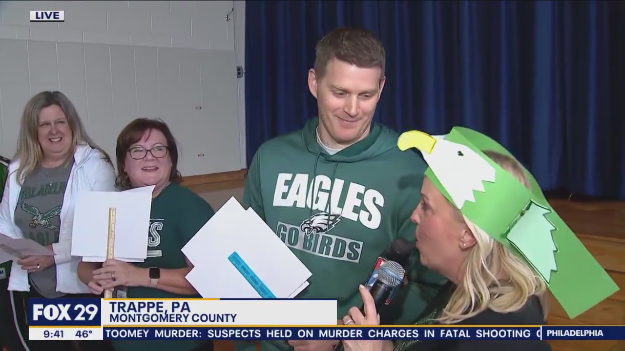 Young students at Perkiomen Valley South Elementary school share knowledge of Eagles players