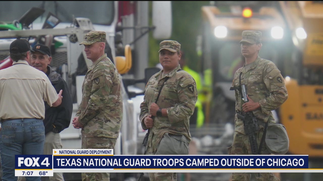Texas National Guard troops camped outside of Chicago