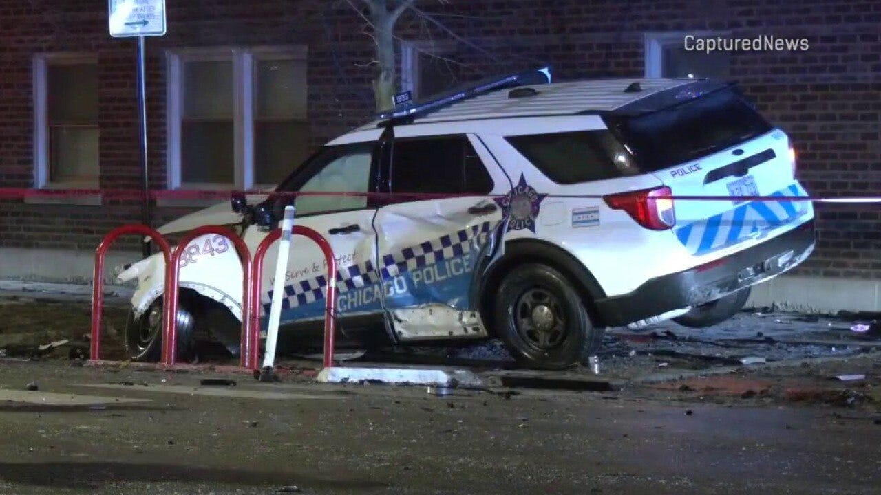 Stolen car crashes into CPD squad car, seriously injuring two officers
