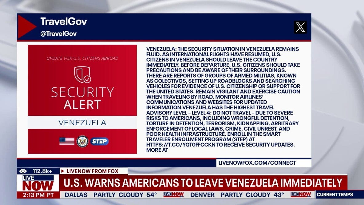 US urges Americans to leave Venezuela immediately