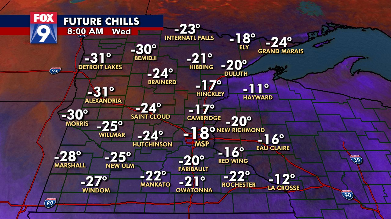 Tuesday night: Falling temps overnight lead to bitter cold in AM