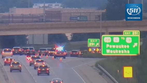 Pewaukee I-94 crash, 2 motorcycles, sedan, 4 hurt