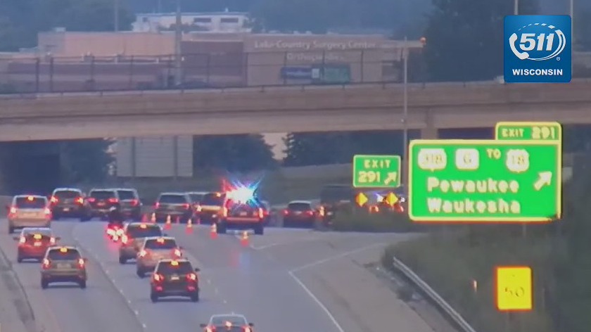 Pewaukee I-94 crash, 2 motorcycles, sedan, 4 hurt