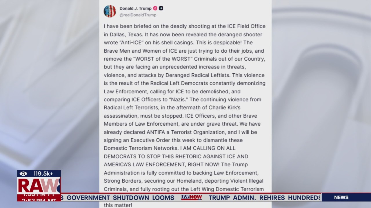 Trump reacts to Dallas ICE facility shooting