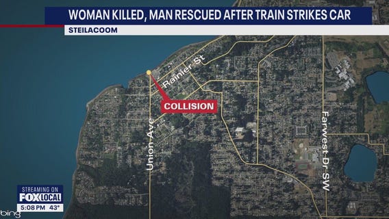 Elderly woman killed, man rescued after train hits car
