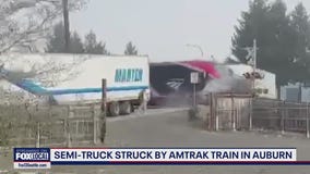 Semi-truck struck by Amtrak train in Auburn