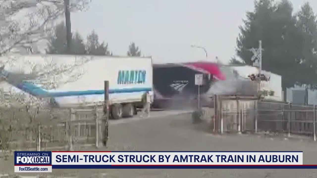 Semi-truck struck by Amtrak train in Auburn
