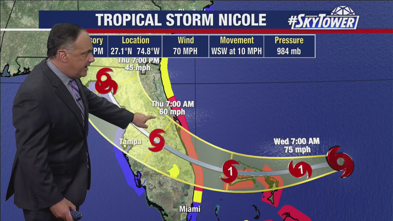 Nicole expected to strengthen before approaching Florida