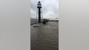 High waves in Canal Park in Duluth, Minn.
