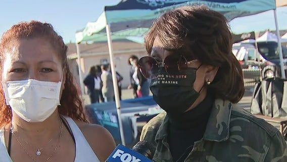 Congresswoman Maxine Waters discusses the LA Reinvestment Foundation Food Giveaway