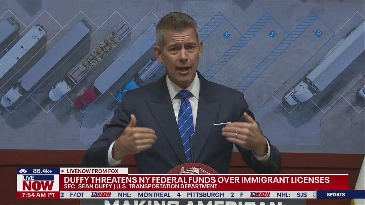 Duffy threatens funds over immigrant licenses