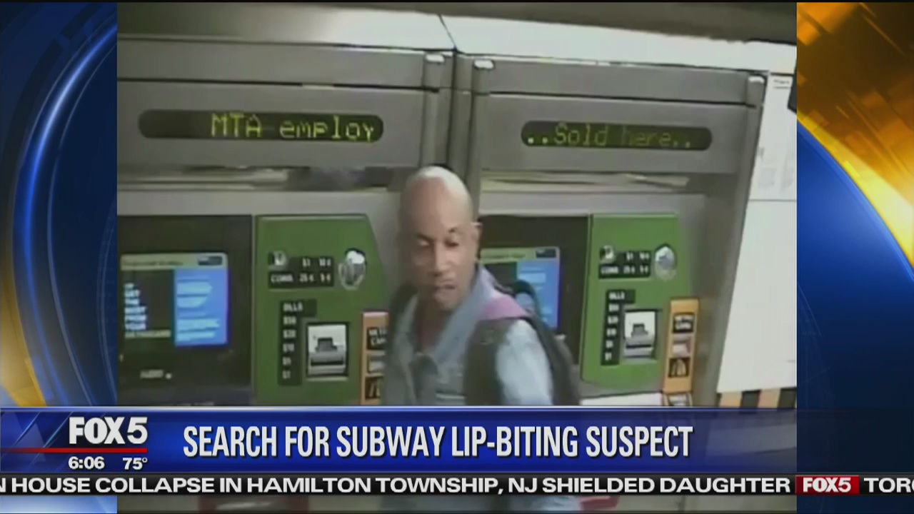 Man bites commuter's lip