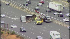 Box truck carrying lettuce overturns on I-80 in Emeryville, Sig-Alert issued
