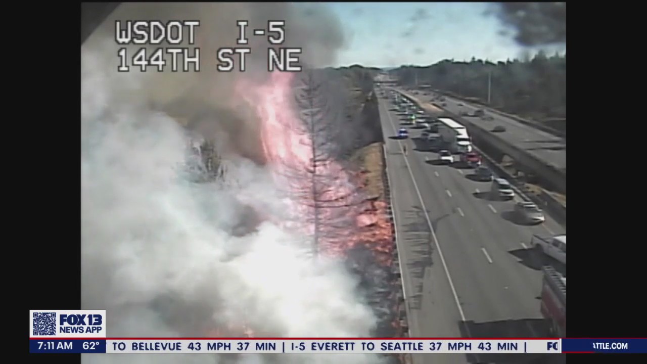 Brush fire on I-5 causes enormous back-up