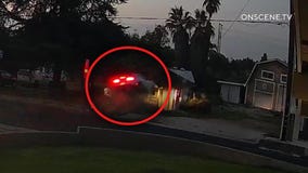 Mustang goes airborne, plows into Grand Terrace home