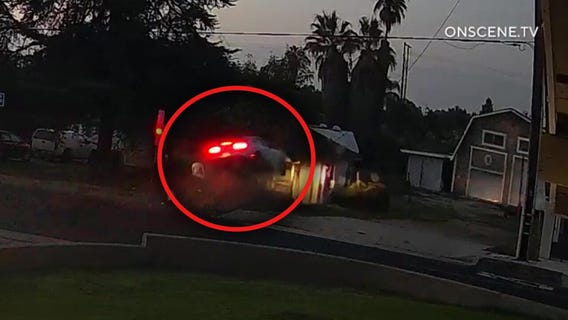 Mustang goes airborne, plows into Grand Terrace home