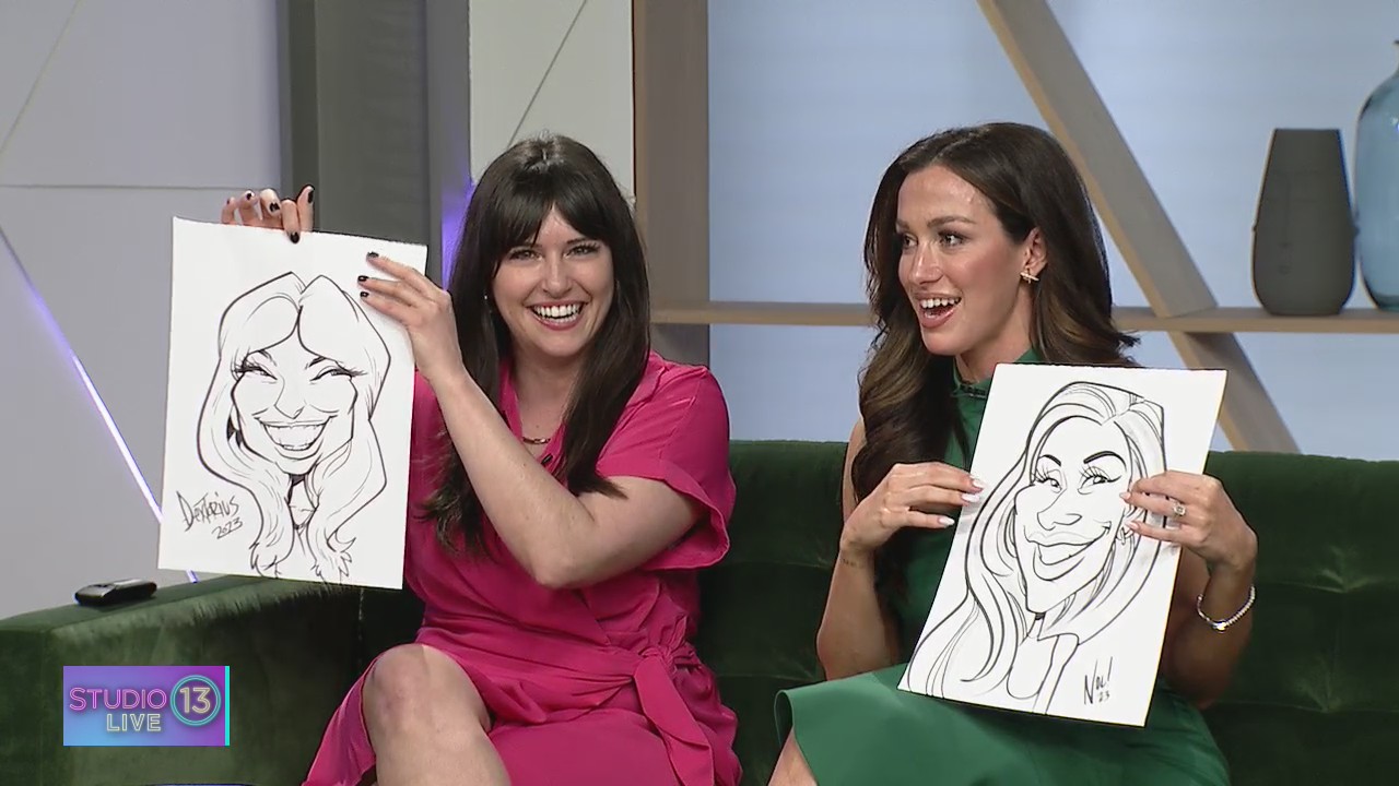 Over The Line Art draws Carly and Chynna's caricatures