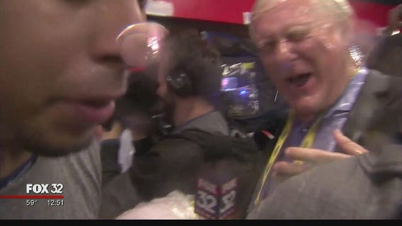 FOX 32's Dane Placko gets World Series champagne shower