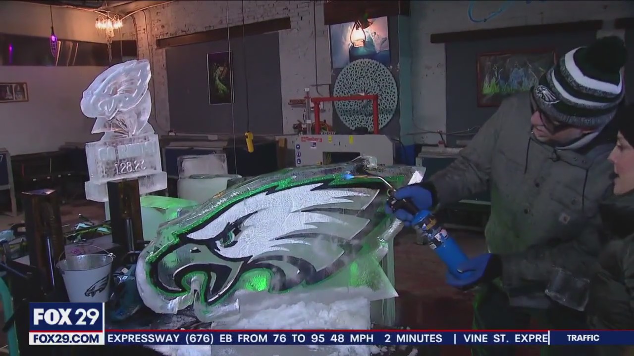 Eagles ice sculpture luge is perfect accompaniment for Eagles game day party