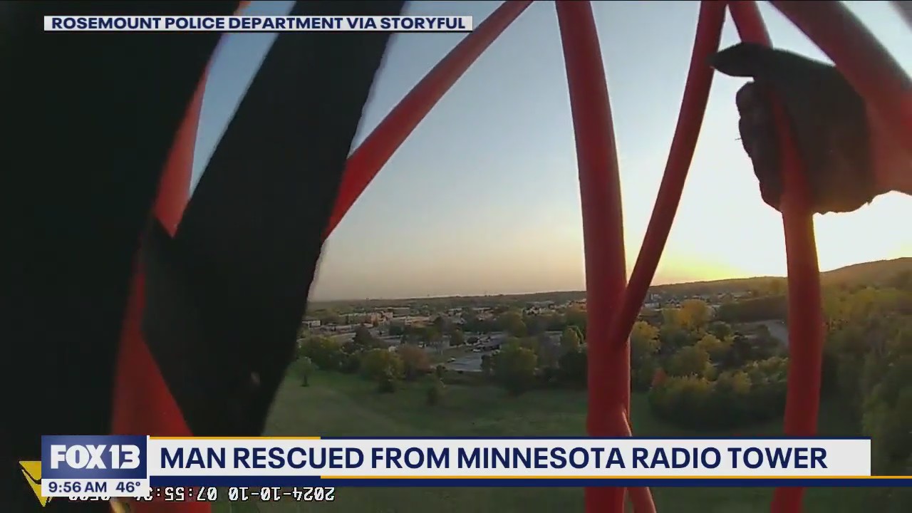WATCH: Minnesota Police climb up radio tower to rescue man