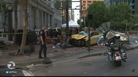 3 hurt when cab jumps curb in SF