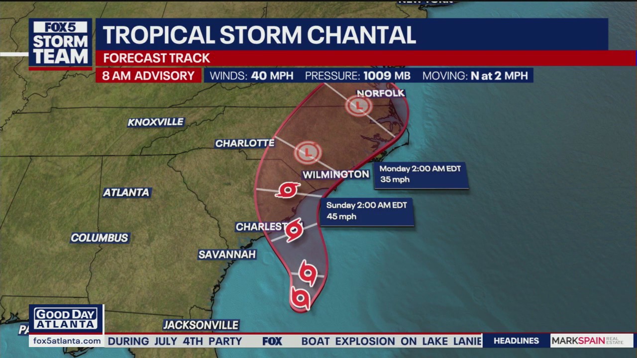 Tropical Storm Chantal forms off the Georgia coast, landfall expected in South Carolina