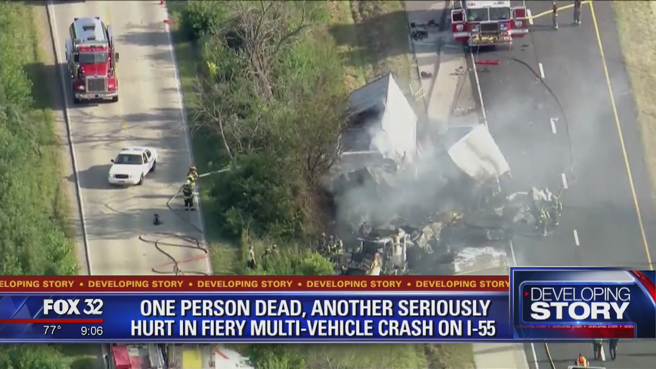 1 killed in fiery I-55 crash after semi plows into stopped traffic near Channahon