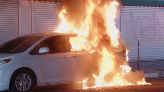 Man sets car ablaze in downtown LA