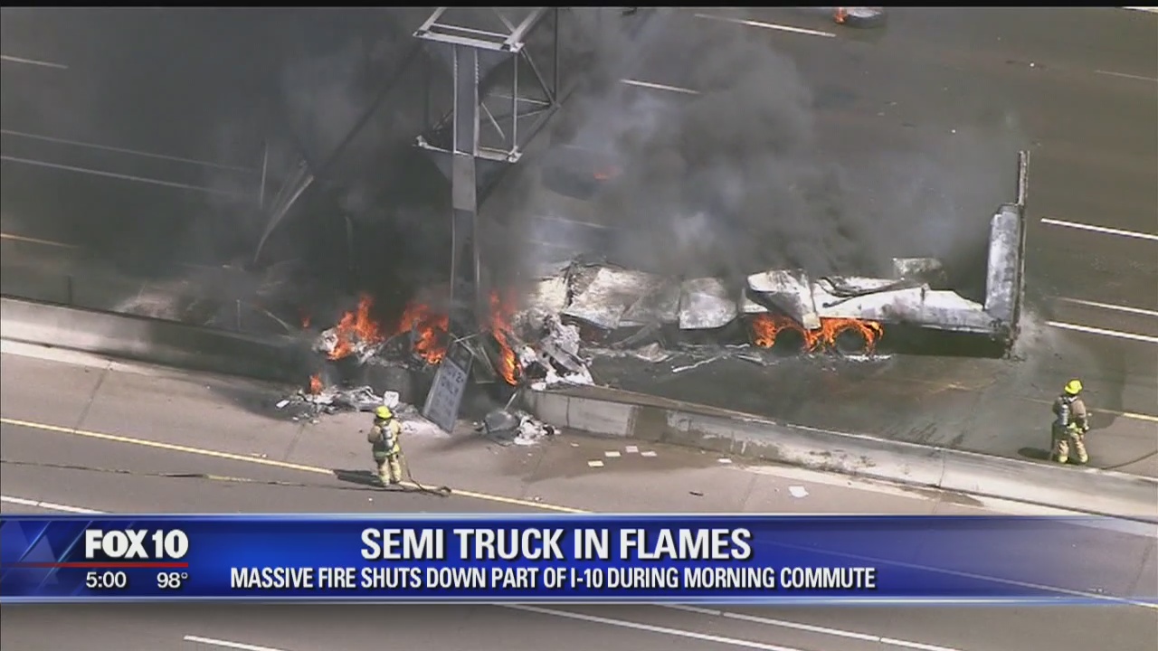 Interstate 10 reopens after massive semi-truck fire in Phoenix | FOX 10 ...
