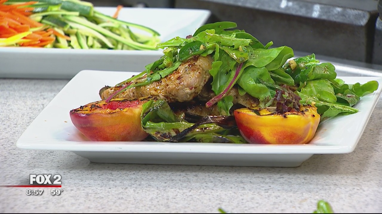 Chef Bobby's grilled peaches and pork chops recipe