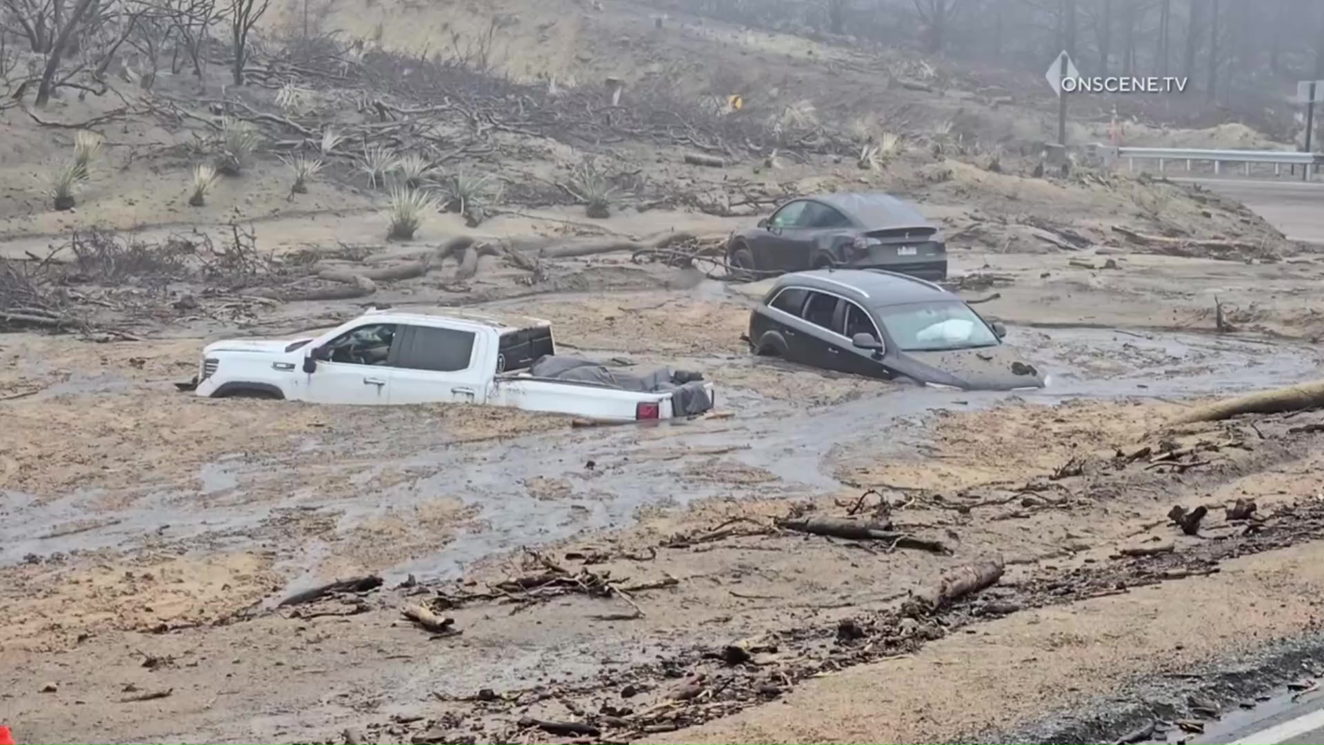 Vehicles swept away in mudslide on Highway 330