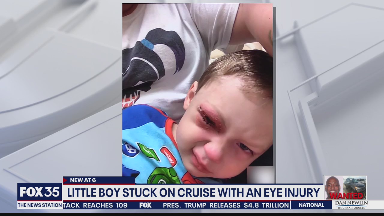 Little boy stuck on cruise ship with eye injury