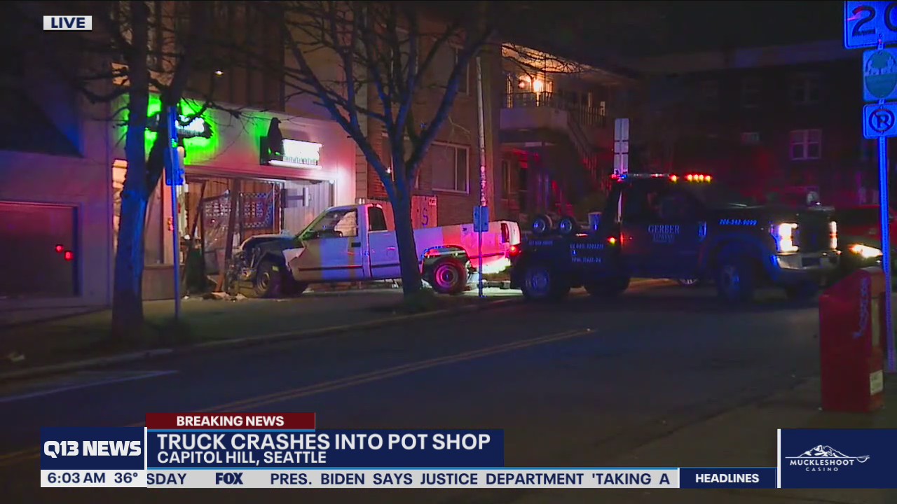Truck crashes into Seattle pot shop