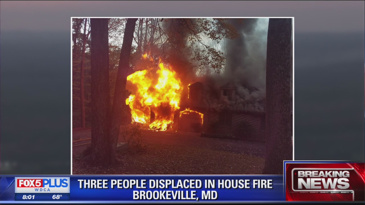 3 displaced after large house fire in Brookeville