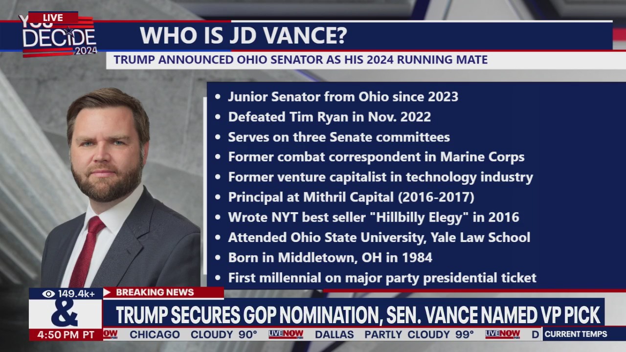 Jd Fox Who is JD Vance? Trump picks OH Senator as running mate | LiveNOW from FOX