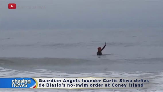 Guardian Angels founder Curtis Sliwa defies de Blasio's no-swim order at Coney Island