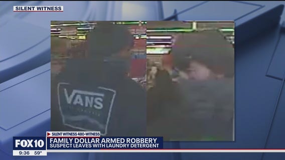 Suspect pulls a knife out during a robbery at a Family Dollar in Phoenix