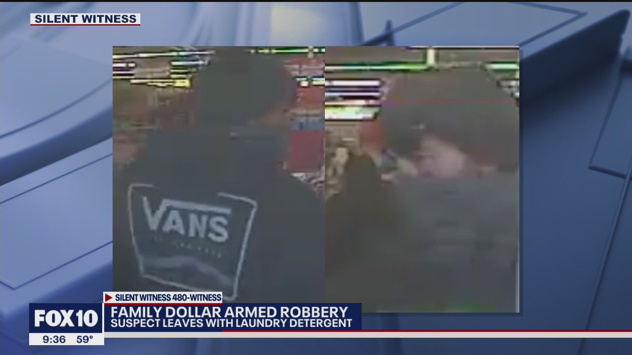Suspect pulls a knife out during a robbery at a Family Dollar in Phoenix