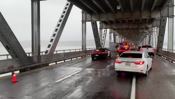 Overturned camper brings traffic to a standstill on the Richmond-San Rafael Bridge