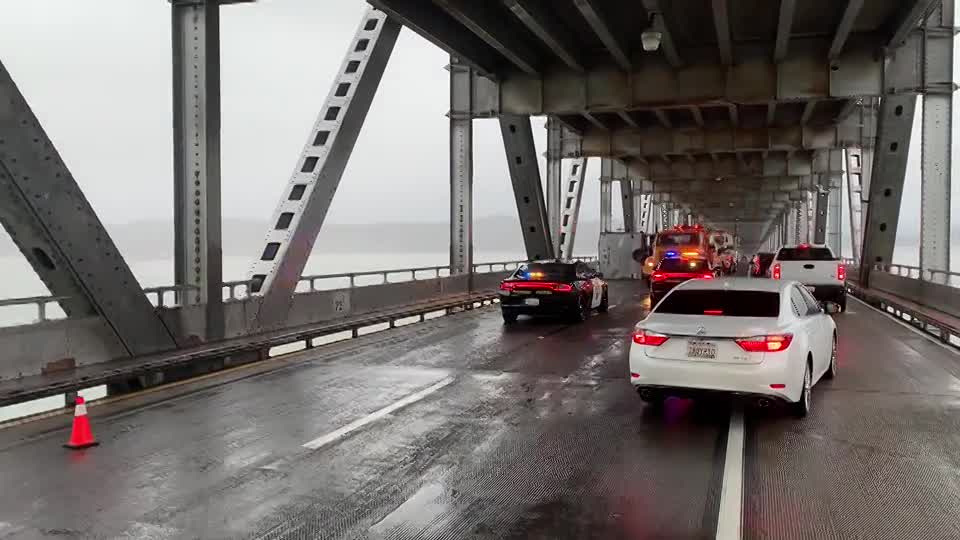 Overturned camper brings traffic to a standstill on the Richmond-San Rafael Bridge