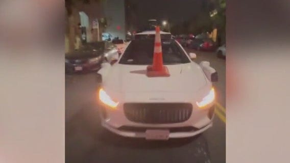Activists disable autonomous vehicles by placing traffic cones on hoods to prove point