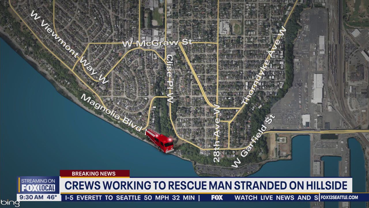 Seattle fire rescue man stranded on Magnolia hillside