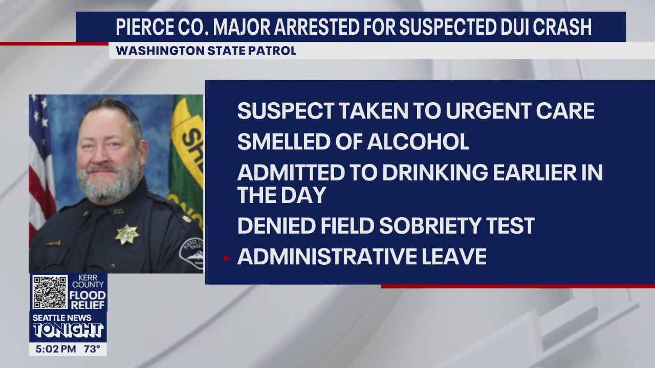 Pierce County Major arrested in suspected DUI crash