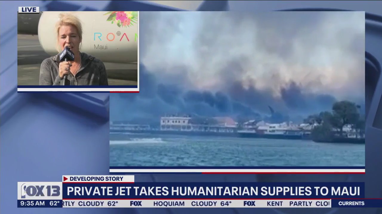 Private jet takes humanitarian supplies to Maui