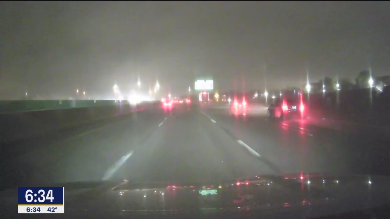 Rainy Tuesday morning DFW driving conditions
